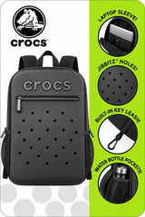 Crocs Backpack Black Laptop School Book Bag Large Zip Pockets Padded Straps NWT