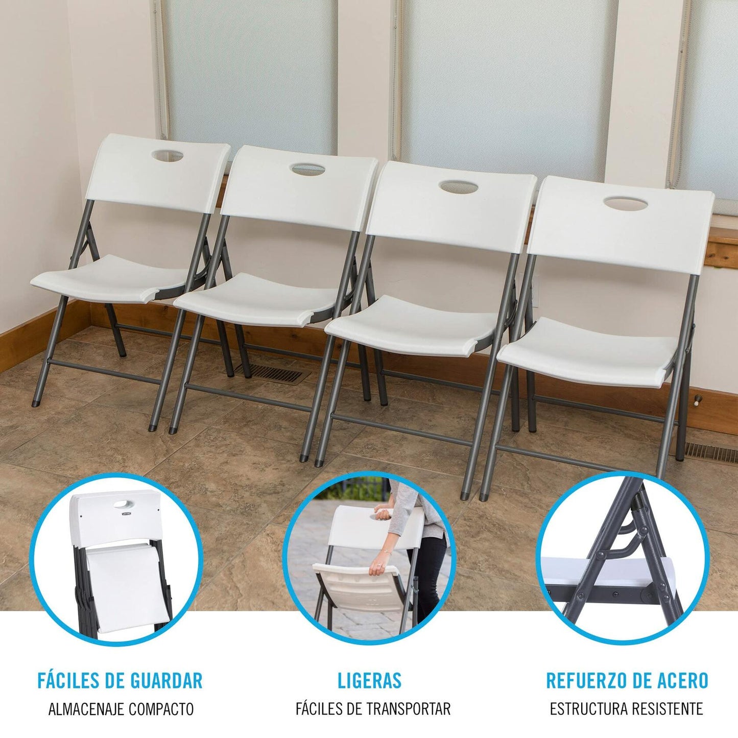 Lifetime 80739 Pack Folding Chairs, White x 4