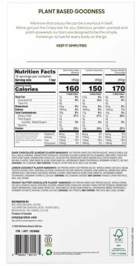 SimplyProtein Crispy Bars, 15 Bars, 21.16 oz, Variety Pack: 5 x Dark Chocolate Almond, 5 x Lemon Coconut, 5 x Peanut Butter Chocolate