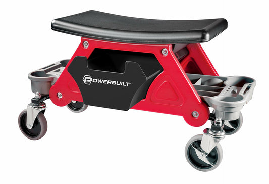 Powerbuilt Heavy Duty Roller Mechanics Seat and Brake Stool with 4-in. Rubber Swivel Casters Roll Over Anything, Big Seating Platform, Slide Out Tool Trays and Drawer 300 lb. Capacity – 240036