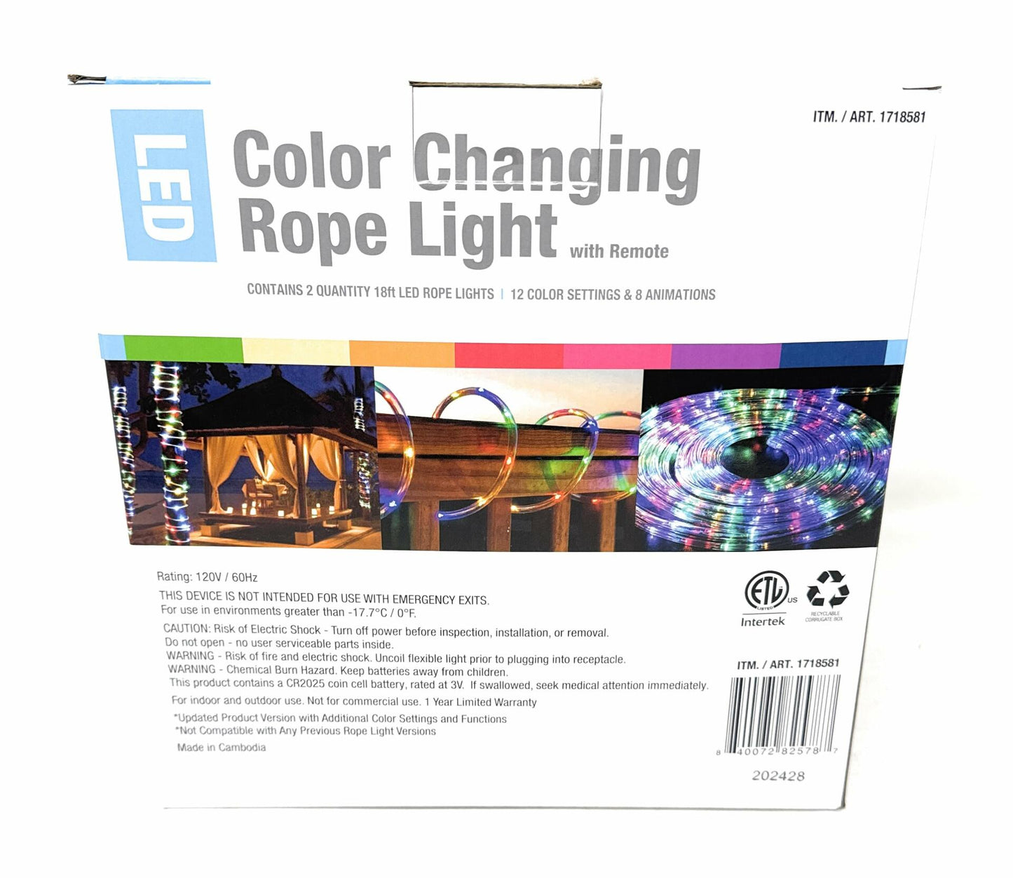 LED Color Changing Rope Light with Remote 18ft Rope Lights (2-Pack)