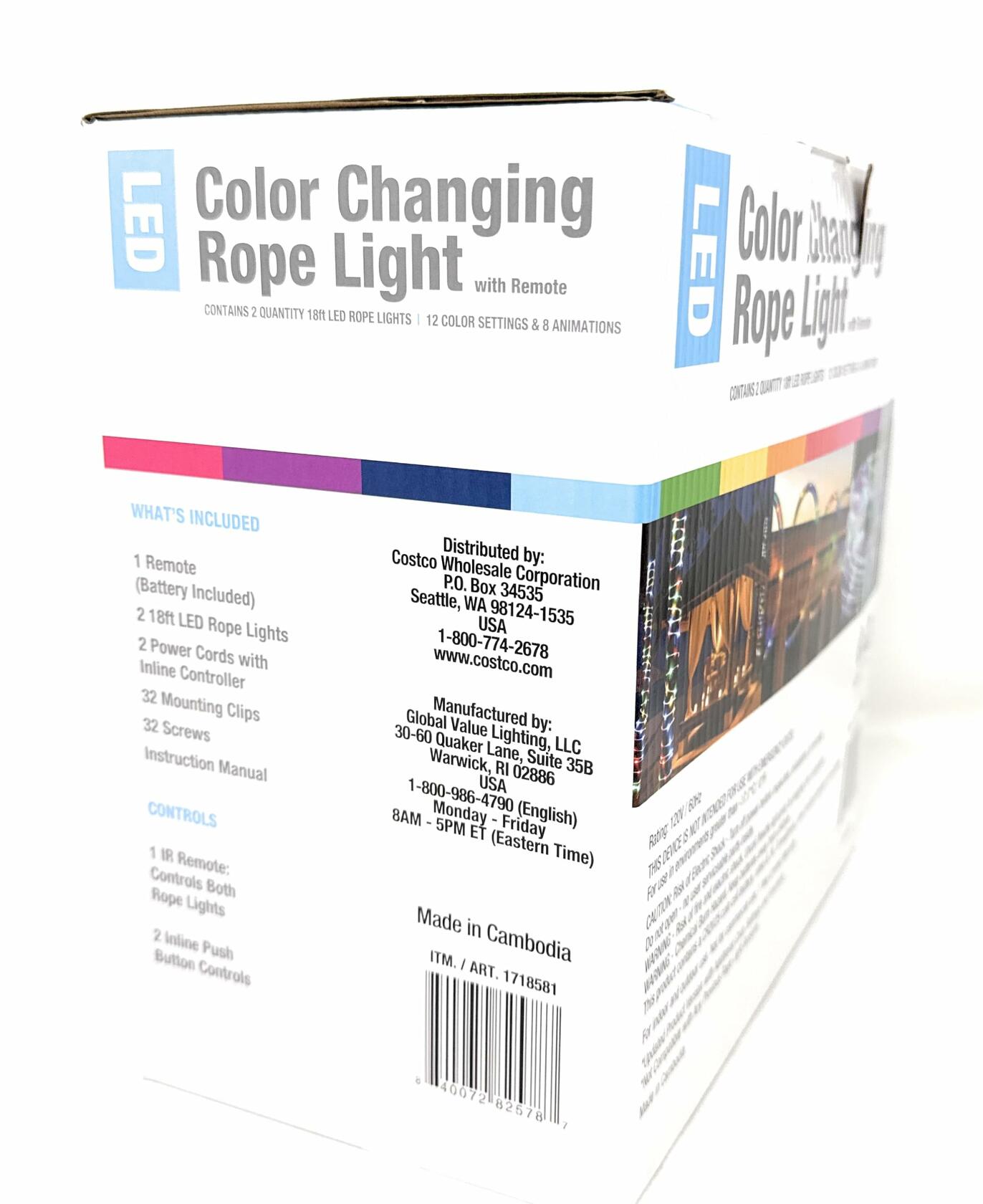 LED Color Changing Rope Light with Remote 18ft Rope Lights (2-Pack)