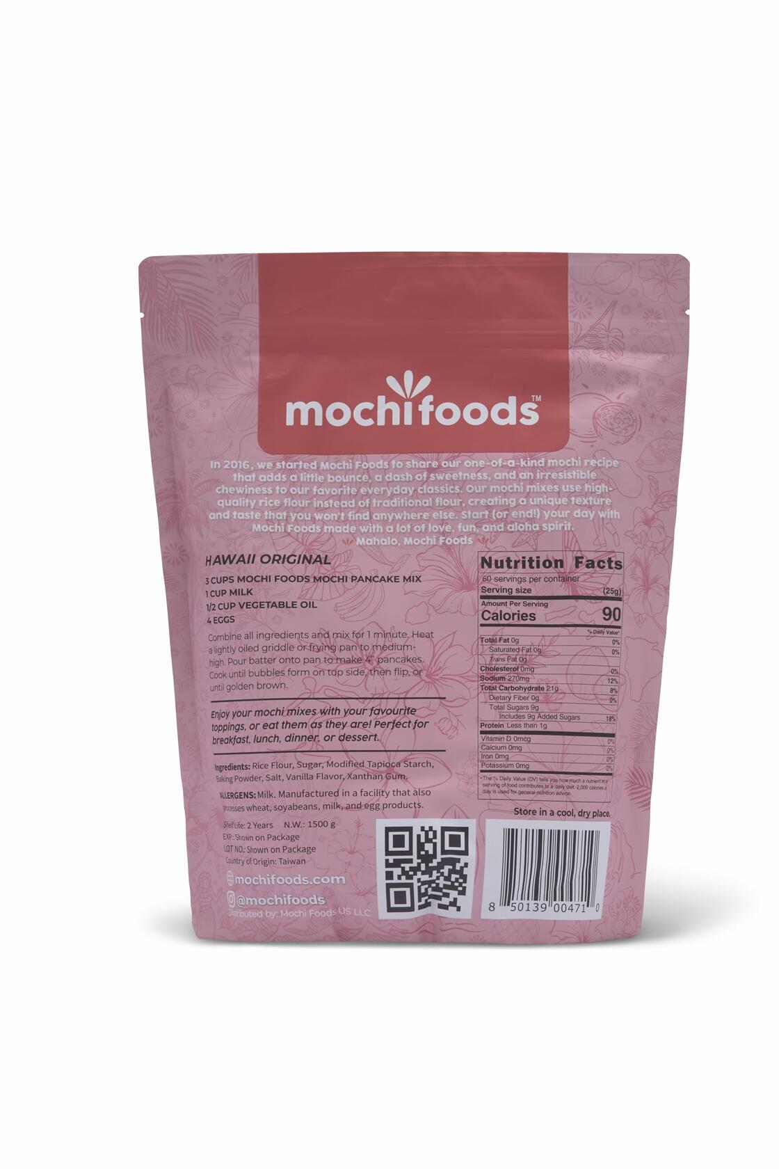 Mochi Foods Hawaii Original Mochi Pancake Mix - Light, Fluffy - Elevate Your Breakfast Game with Irresistible Chewiness 3.3 lb.