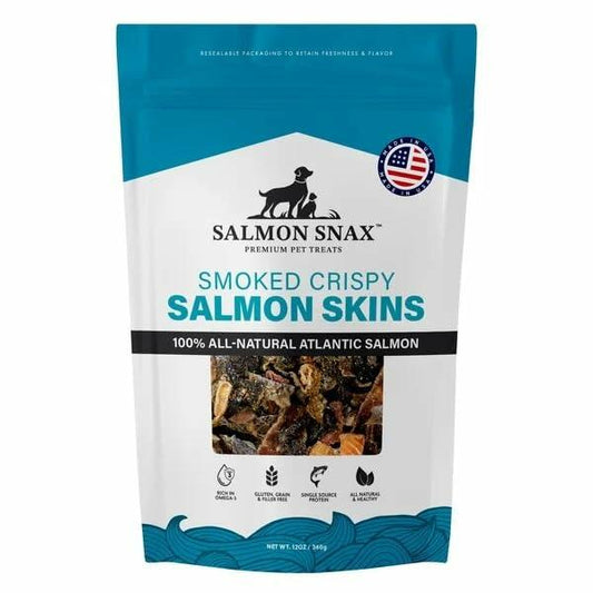 Salmon Snax Pet|Dog Treats Smoked Crispy Salmon Skin All Natural Atlantic Salmon Gluten Free Grain Free Rich in Omega-3 Reselable Bag (12 Oz)
