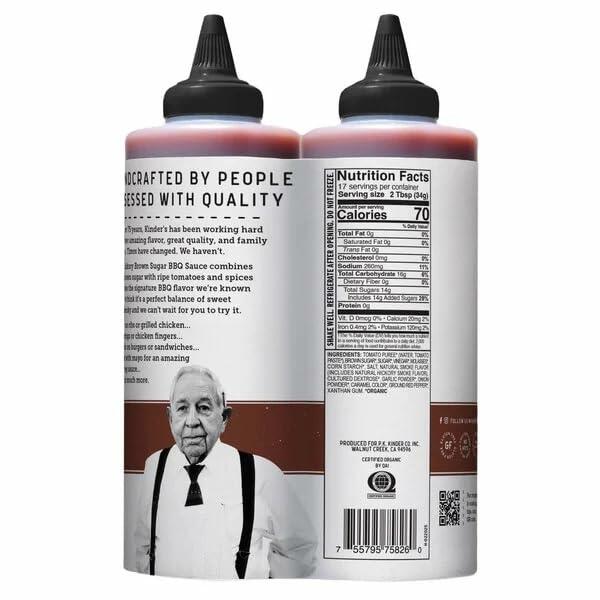 Kinder's Organic Hickory Brown Sugar BBQ Sauce, 20.4 Ounce (Pack of 2)