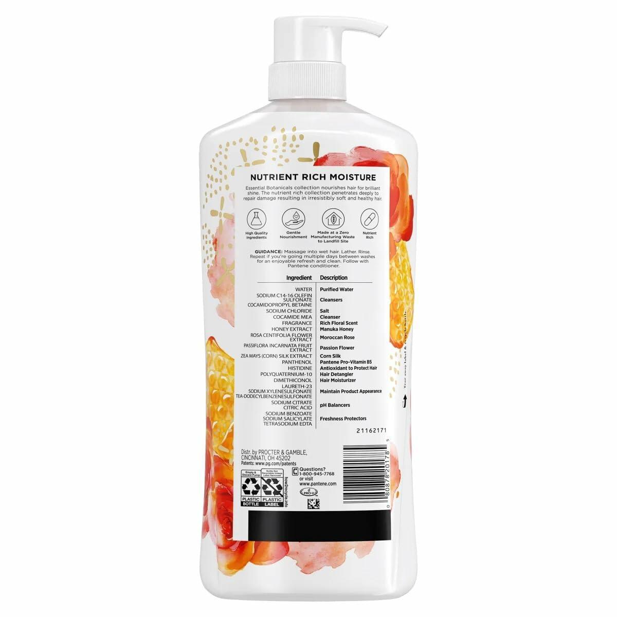 Pantene Essential Botanicals Moroccan Rose & Manuka Honey Shampoo, 38.2 Fl Oz
