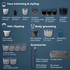 Philips Multigroom Series 9000, 20-Piece All-in-One Trimmer Set with Storage Pouch, Gray