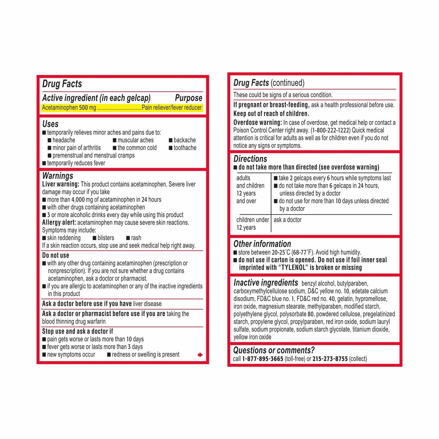 Tylenol Extra Strength Rapid Release Gelcaps, 100 Count Bottles (Pack of 2)