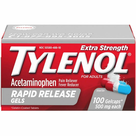 Tylenol Extra Strength Rapid Release Gelcaps, 100 Count Bottles (Pack of 2)