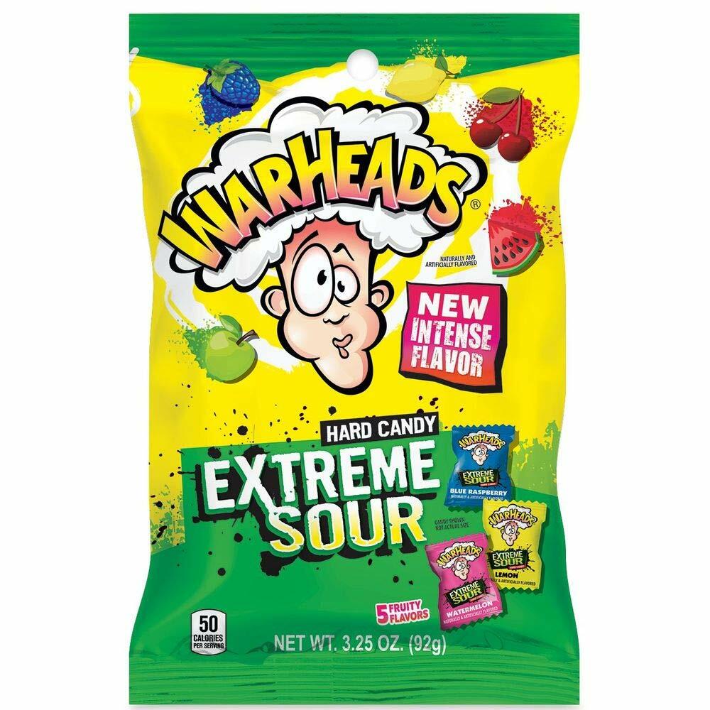 Warheads Extreme Sour Hard Candy, 3.25 Ounce Peg Bag - 8 per case.