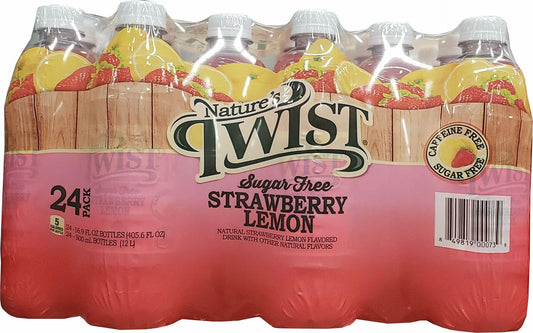Nature’s Twist Sugar Free Strawberry Lemonade with Real Fruit Juice - Caffeine Free, Low Sodium, Natural Flavour, 16.9 Fl Oz Bottles (24-pack)