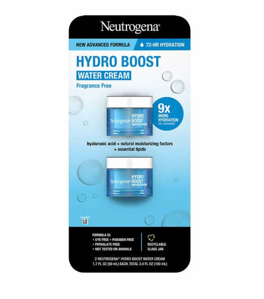 Neutrogena Hydro Boost Hyaluronic Acid Hydrating Water CREAM Daily Face Moisturizer for Dry Skin, Oil-Free, Non-Comedogenic Face Lotion, 1.7 fl. Oz 2 PACK