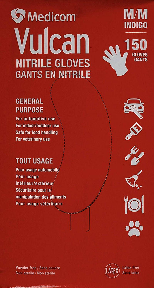 Medicom Vulcan Nitrile Gloves Latex-Free General Purpose Indigo Color 150ct, MD