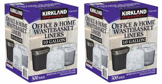Kirkland Signature 10 Gallon Clear Wastebasket Liner, 2 Pack (500 Bags)