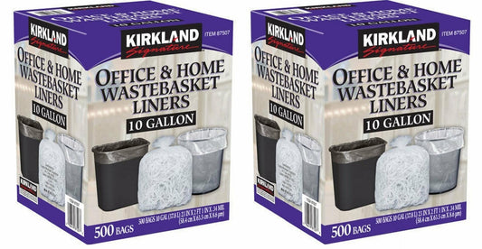Kirkland Signature 10 Gallon Clear Wastebasket Liner, 2 Pack (500 Bags)