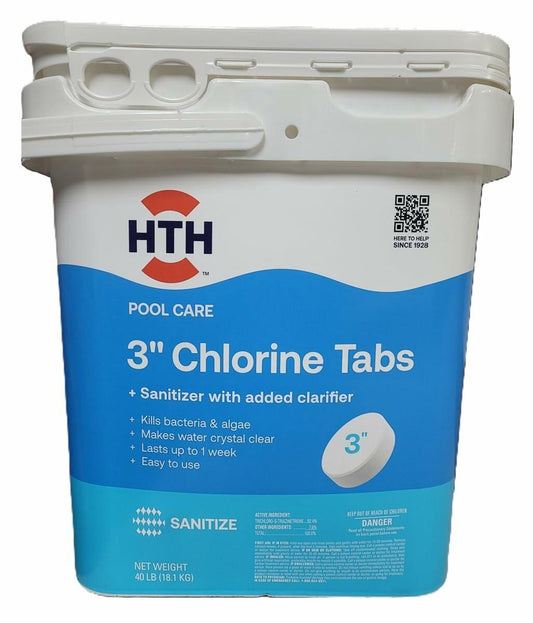 HTH Pool Care 3-inch Chlorine Tabs Swimming Pool Chlorinating Sanitizer 40lbs