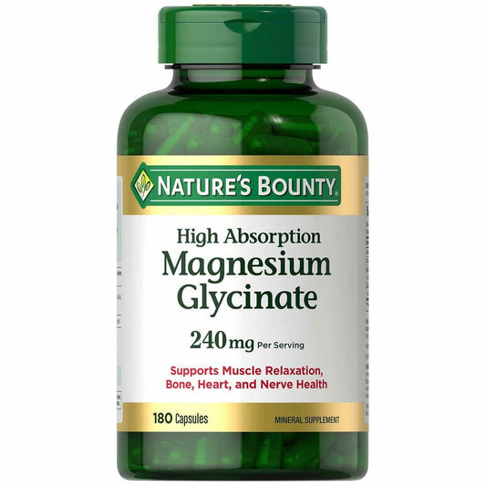 Natures Bounty Magnesium Glycinate Large Bottle / 180 Capsules 240 mg