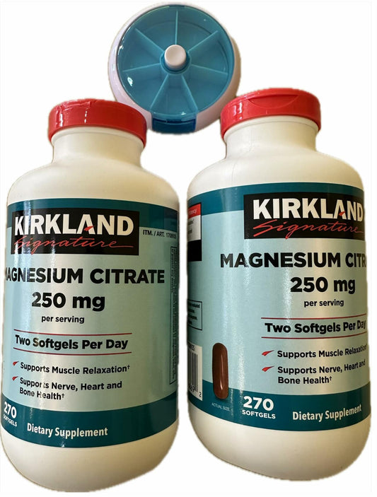 Kirkland Signature Magnesium Citrate 250mg Softgels (270 Count) (2 Pack)
