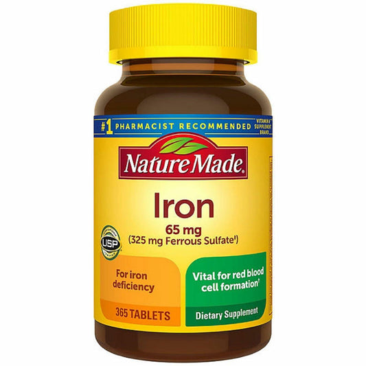Nature Made Iron 65 mg (from Ferrous Sulfate) Tablets for Red Blood Cell Formation (365 ct.).