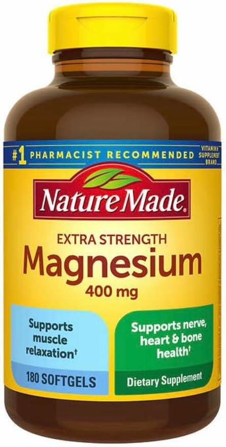 Nature Made Magnesium 400 mg Oxide Extra Strength 180 softgels, 180 Supply Days-1 Softgel Daily with Water and a Meal- Bundeled with nalkot-Suppliment Guide