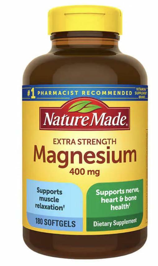 Nature Made Magnesium 400 mg Oxide Extra Strength 180 softgels, 180 Supply Days-1 Softgel Daily with Water and a Meal- Bundeled with nalkot-Suppliment Guide