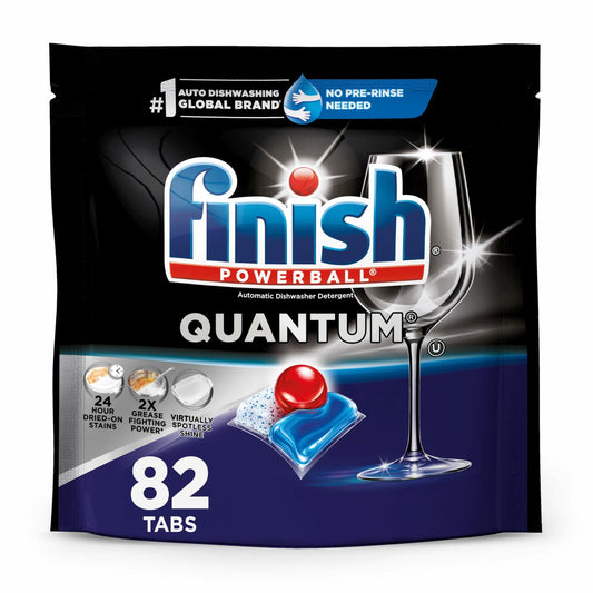 Finish Quantum Dishwasher Pods, No Pre-Rinse Detergent For 24HR Dried-On Stain & Grease, 82 Count