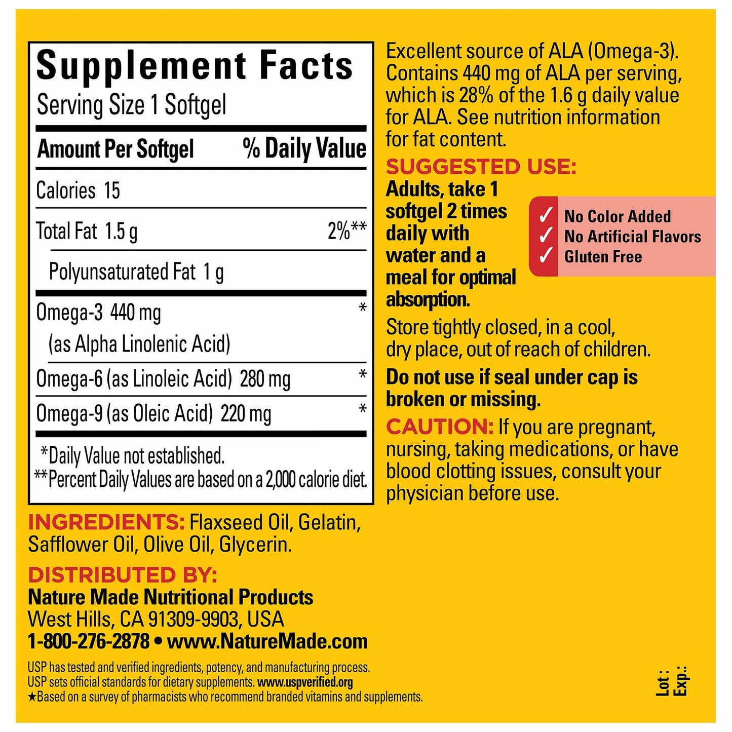 Nature Made Triple Omega 3 6 9 Supplements, Flaxseed, Safflower & Olive Oils, Fish Free Omega 3 Fatty Acid Supplement, 150 Softgels, 75 Day Supply