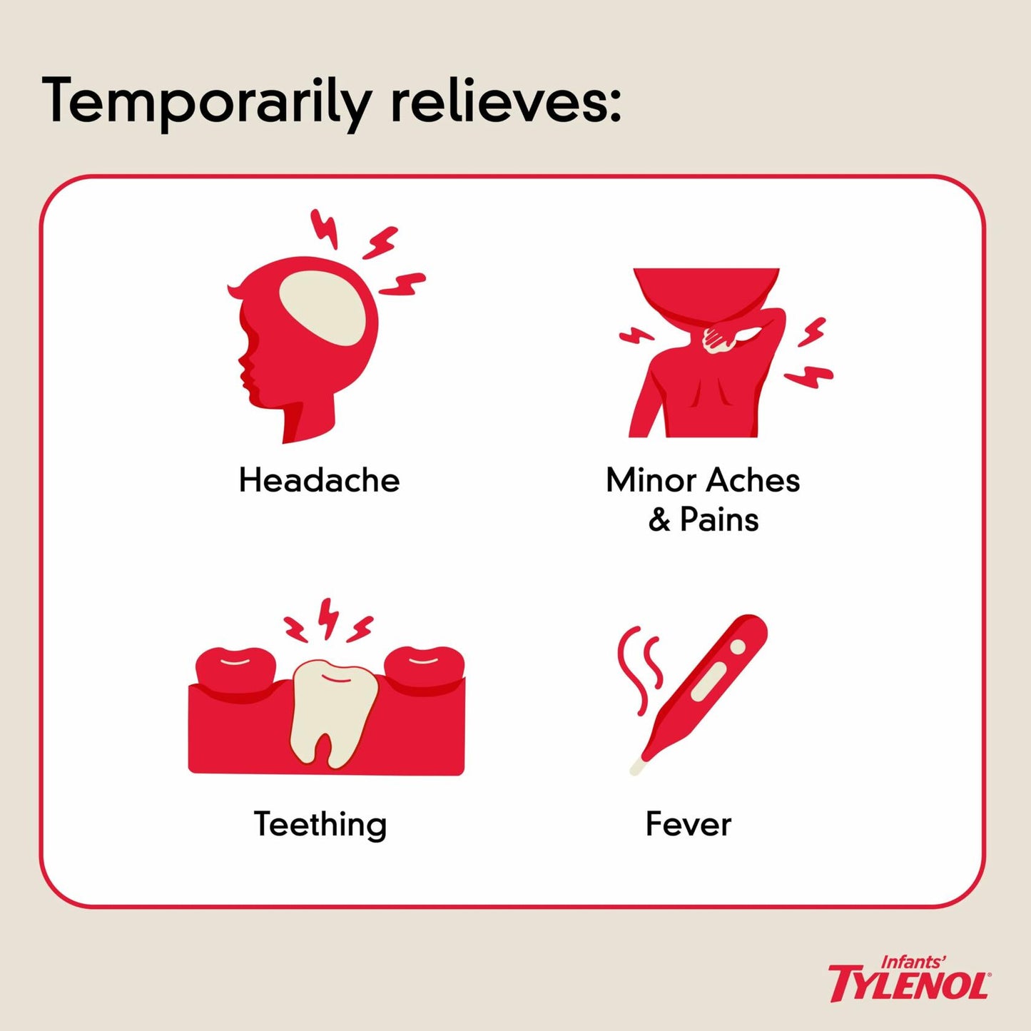 Infants' Tylenol Liquid Pain Relief and Fever Medicine, Oral Suspension, Dye-Free Acetaminophen for Sore Throat, Headache & Teething, Fever Reducer for Kids; Cherry Flavor, 2 fl. oz.; Pack of 1