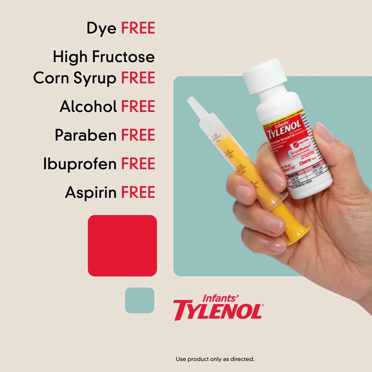 Infants' Tylenol Liquid Pain Relief and Fever Medicine, Oral Suspension, Dye-Free Acetaminophen for Sore Throat, Headache & Teething, Fever Reducer for Kids; Cherry Flavor, 2 fl. oz.; Pack of 1