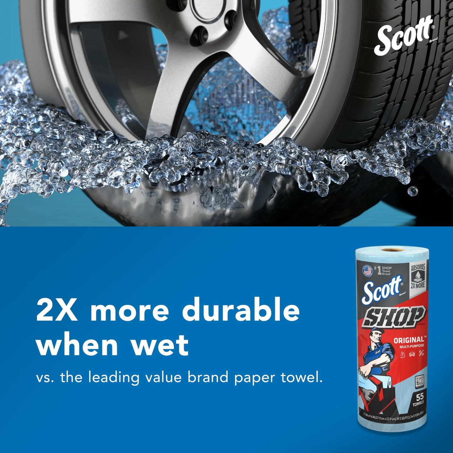 Scott® Shop Towels Original™ (75147), Original Blue Shop Towels, 9.4"x11" sheets (55 Towels/Roll, 12 Rolls/Case, 660 Towels/Case)