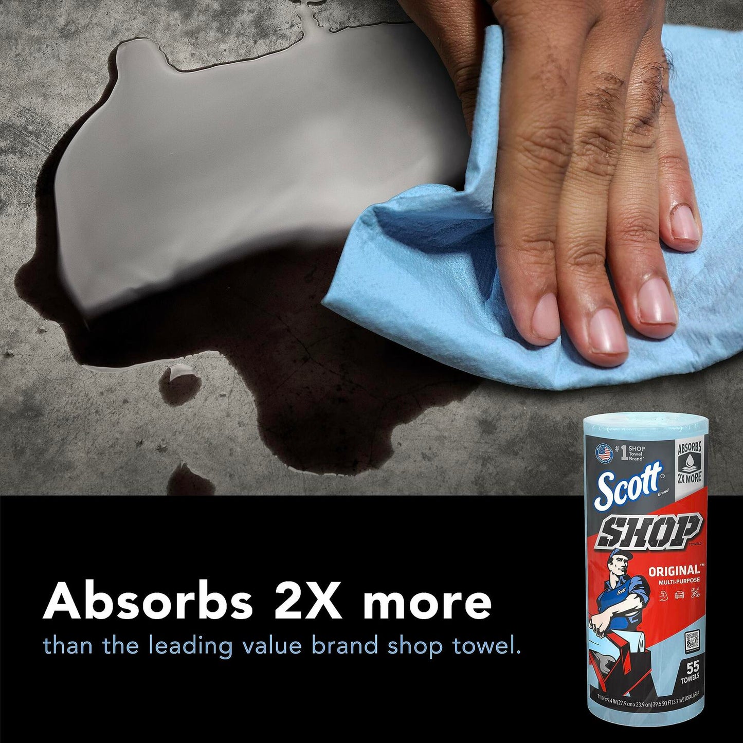 Scott® Shop Towels Original™ (75147), Original Blue Shop Towels, 9.4"x11" sheets (55 Towels/Roll, 12 Rolls/Case, 660 Towels/Case)