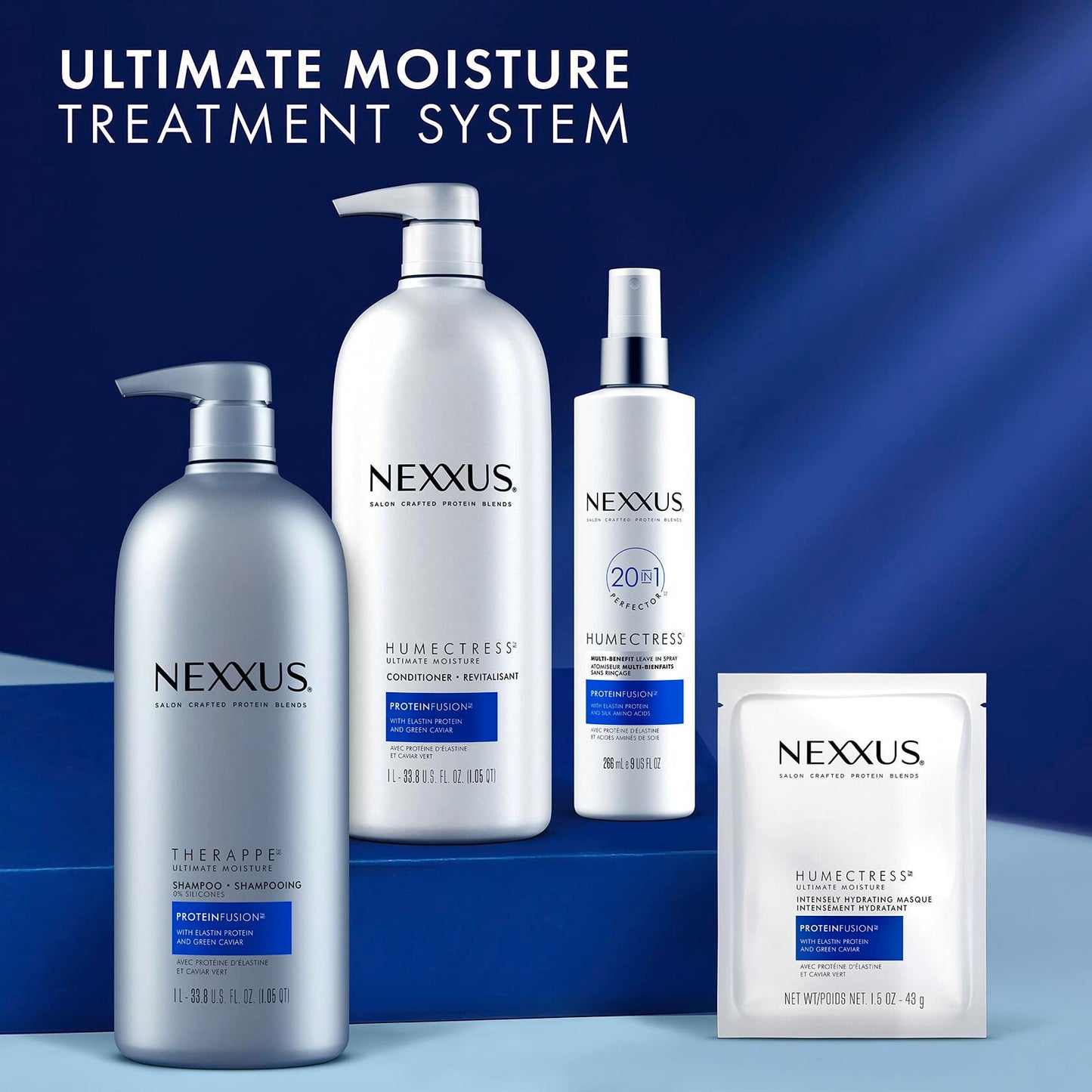 Nexxus Therappe Moisturizing Shampoo Ultimate Moisture for Dry Hair Silicone-Free, Moisturizing ProteinFusion with Elastin Protein and Green Caviar 33.8 oz