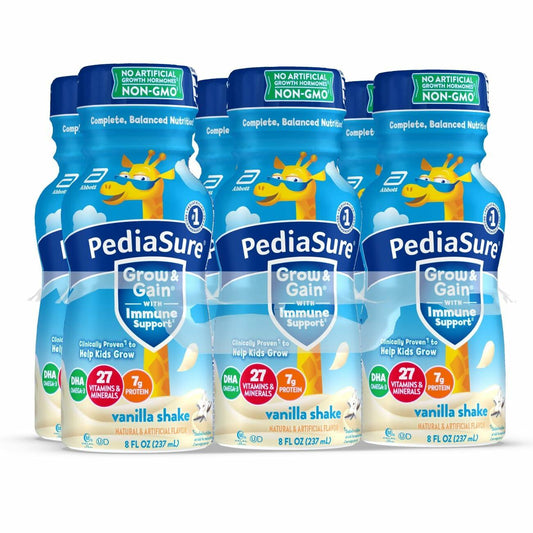 PediaSure Grow & Gain with Immune Support, 27 Minerals & Vitamins for Kids, 7g Protein, Non-GMO, Gluten-Free, Vanilla, 8-fl-oz Bottle, Pack of 6