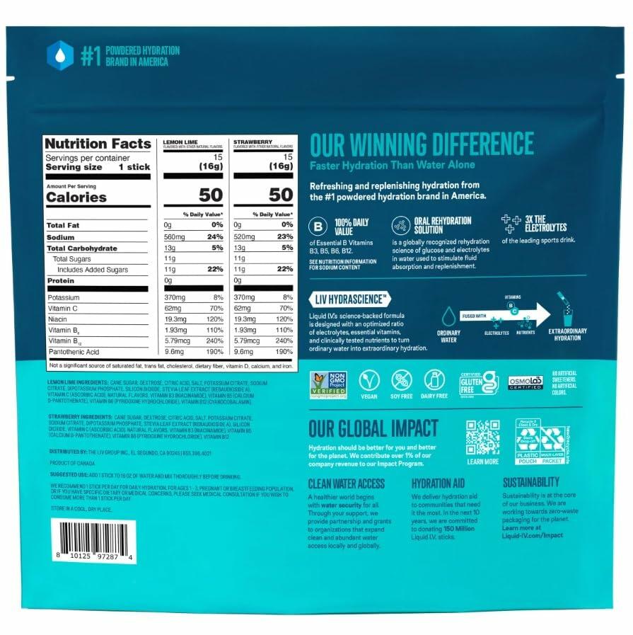 Liquid I.V. Hydration Multiplier Electrolyte Drink Mix, Variety, 0.56 Oz, 30 Ct