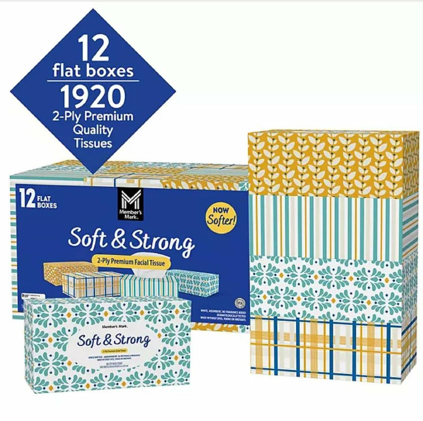 Member's Mark Member's Mark Soft & Strong Facial Tissues, 12 Flat Boxes, 160 2-ply Tissues Per Box