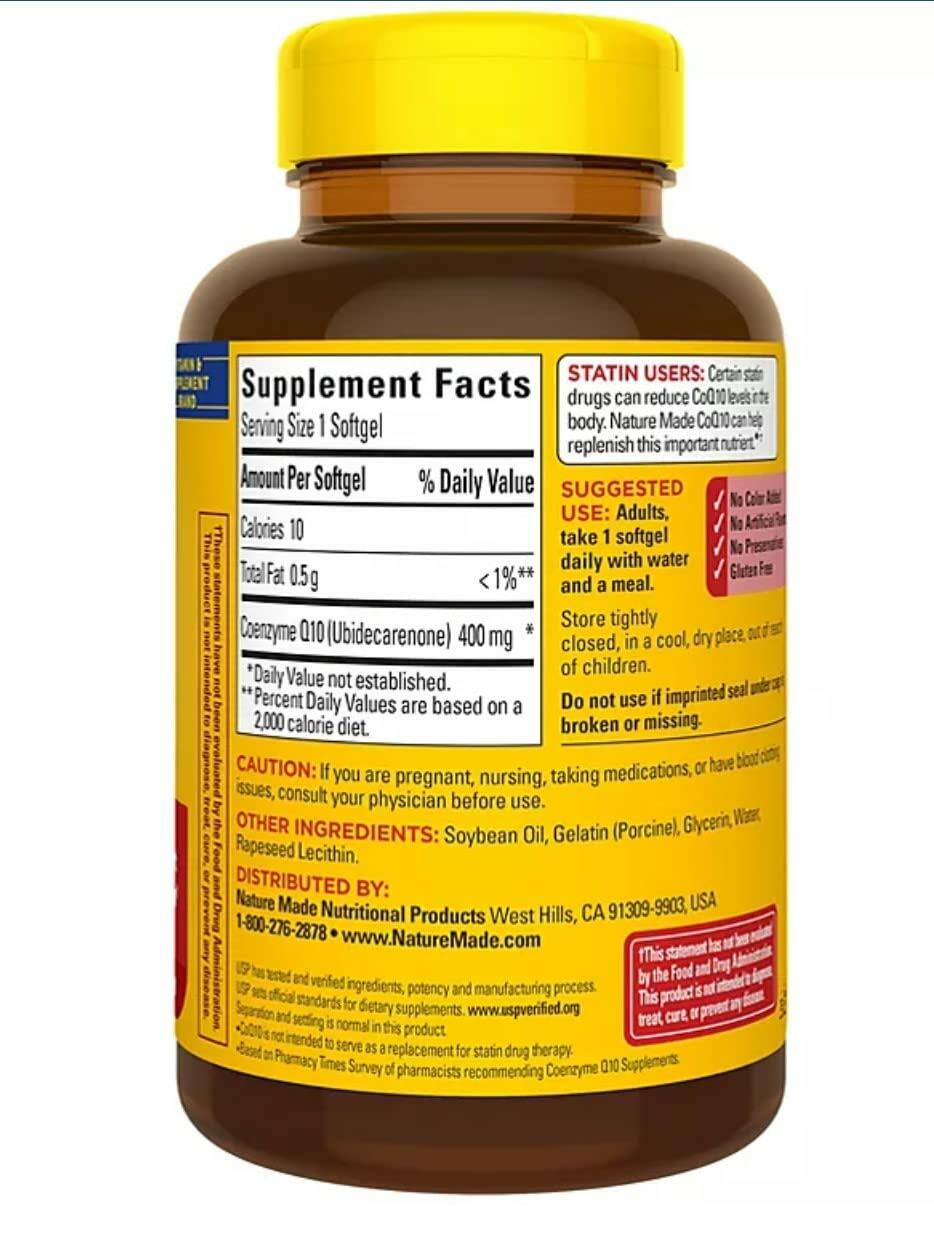 Nature Made CoQ10 (Coenzyme Q 10) 400 mg. Softgels 1 Pack