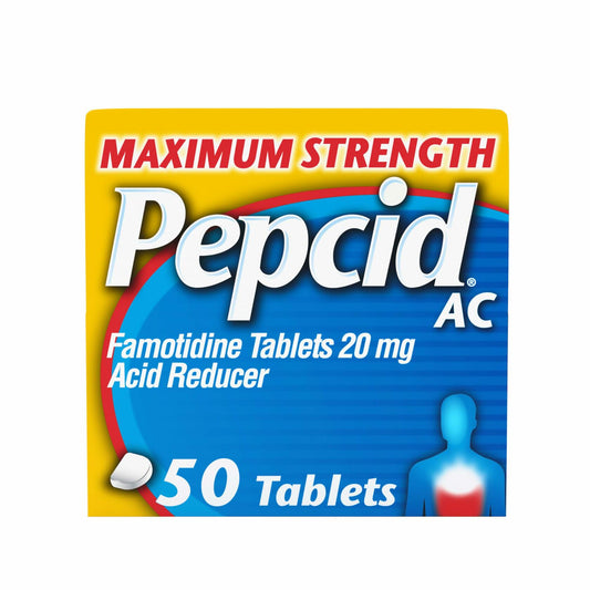 Pepcid AC Maximum Strength Heartburn Relief Tablets, OTC Medicine Prevents & Relieves Heartburn Due to Acid Indigestion & Sour Stomach, 20mg Famotidine Acid Reducer, Fast-Acting, 50 ct