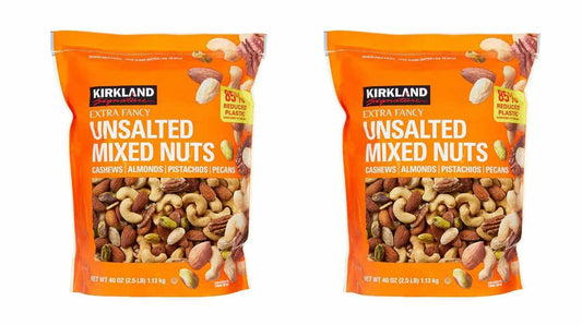 Kirkland Signature Extra Fancy Unsalted Mixed Nuts, 2 Jars (2.5 LB)