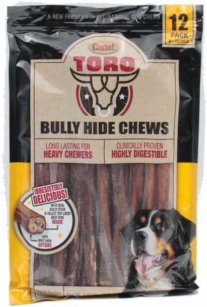 Cadet Toro Bully Hide Sticks All-Natural Dog Chews, 12 Sticks (9-12 Inch/Stick)
