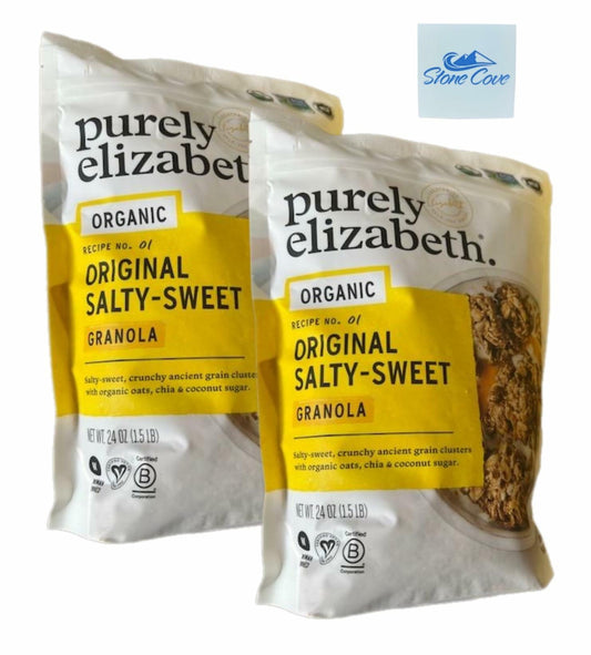 Purely Elizabeth Organic Original Salty Sweet Recipe No. 01 Granola, 48 oz Total Bundle With Stone Cove Fridge Magnet, Gluten Free Vegan