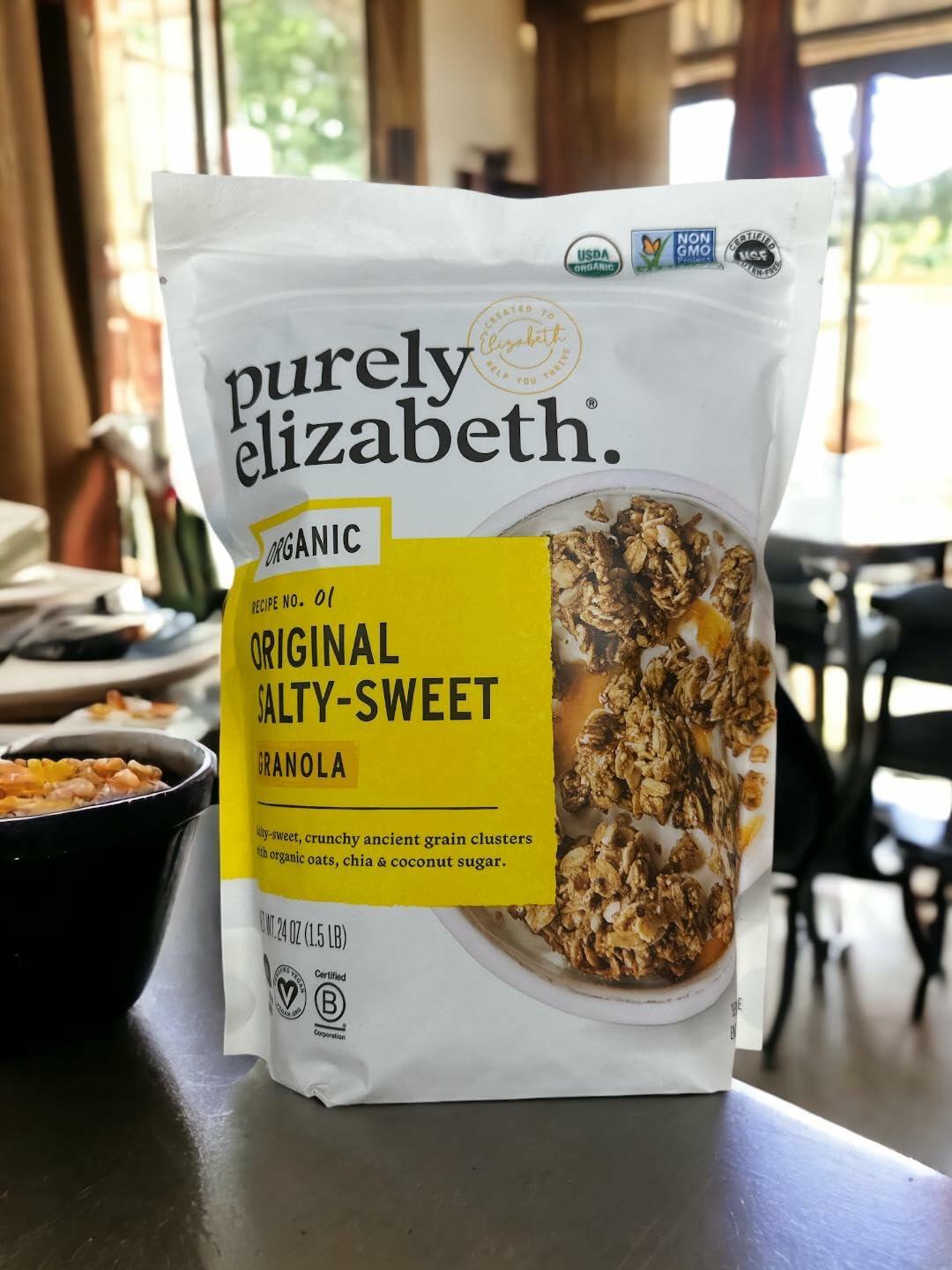 Purely Elizabeth Organic Original Salty-Sweet, Ancient Grain Granola, Gluten-Free, Non-GMO (1 Ct, 24oz Bag) + Logic Dealz Zip Loc Baggie-To-Go
