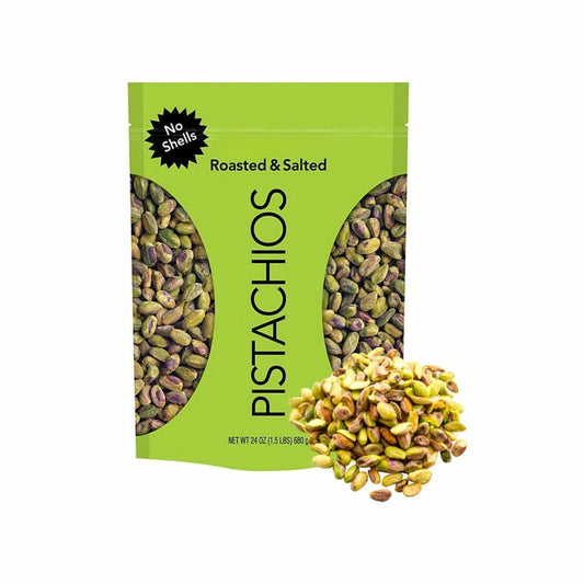 Shelled Roasted Salted Pistachios 24 oz. bag of roasted Dry-roasted without shells good source of protein to your culinary creations