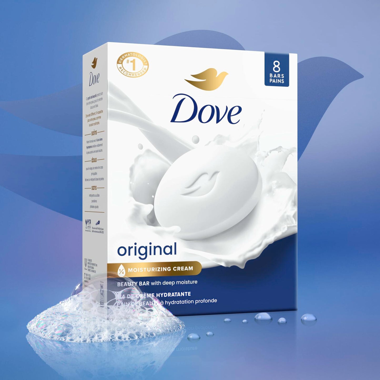 Dove Beauty Bar Soap Original 8 Count for Soft, Smooth Skin, with 1/4 Moisturizing Cream 3.75 oz