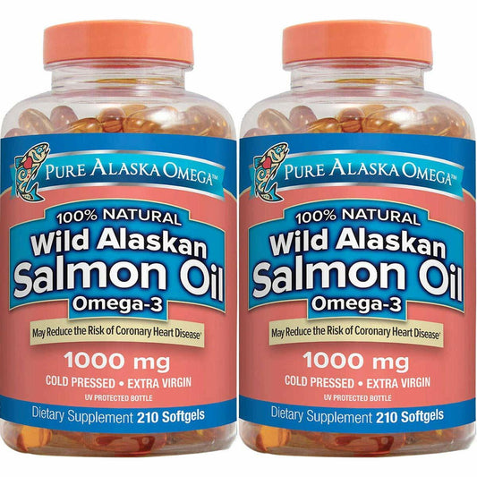 Pure Alaska Omega-3 Wild Alaskan Salmon Oil 1000mg Softgels 2 Packs (210-Count Each)