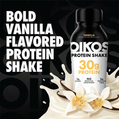 Oikos Protein Shake, Vanilla, 30g Protein, Shelf Stable Protein Drink with 5g Prebiotic Fiber, 12 fl oz Bottle, 12 Count