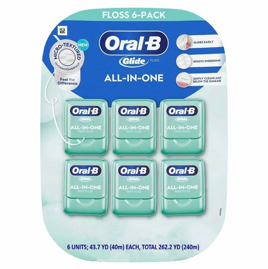 Oral-B Glide Mint All-in-One Dental Floss, 48 Yards Each (Pack of 6)