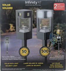 Infinity X1 Solar Path & Motion Security Lights (2-Pack) – 500 Lumens Motion Activated, 50 Lumens Dusk-to-Dawn, IPX4 Weatherproof, 360° Detection, Outdoor LED Stake Lights for Yard, Walkway & Garden
