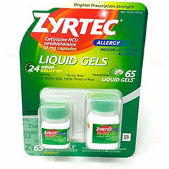 Zyrtec Cetirizine HCI/ Antihistamine 10mg 65 Liquid Gels One Bottle of 25 and One Bottle of 40
