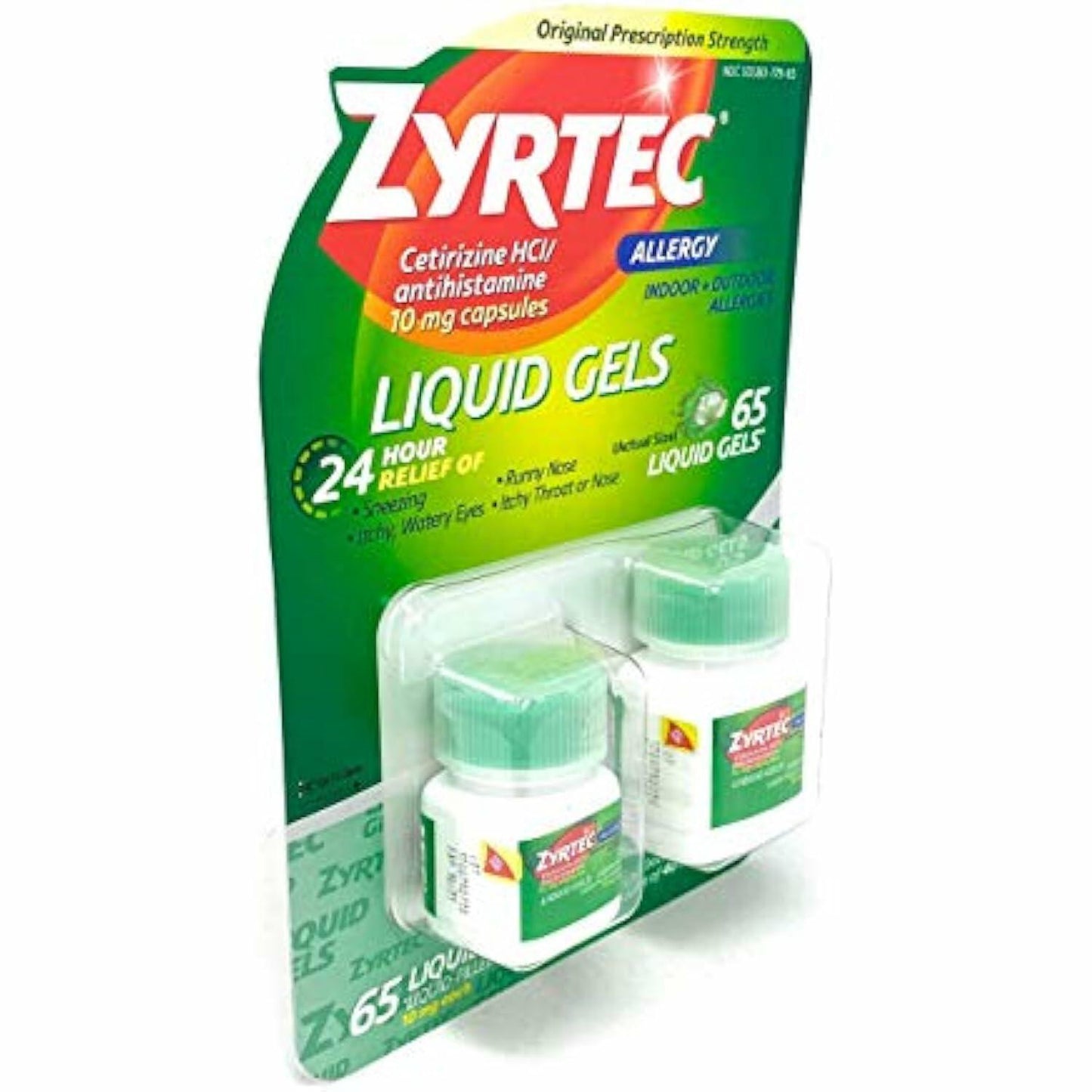 Zyrtec Cetirizine HCI/ Antihistamine 10mg 65 Liquid Gels One Bottle of 25 and One Bottle of 40