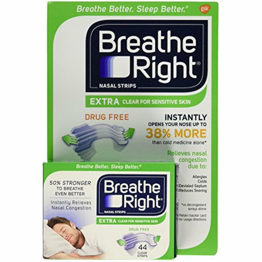 Breathe Right Extra Clear Nasal Strips Drug Free Sensitive (44 Extra Clear Strips (Sensitive Skin))